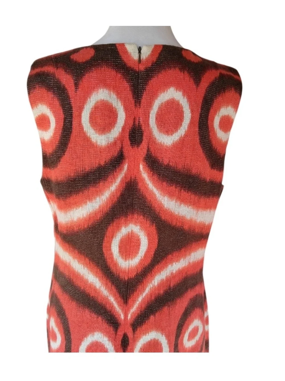 Tory Burch Joanna Linen Blend Shift Dress Orange Brown Ikat